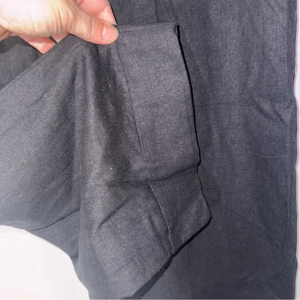 NWT‎ Zara Large Black Linen Blend Wide Leg Pants CP